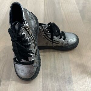 Grey/Silver Metallic Boots -Lace up Boots with side zipper
